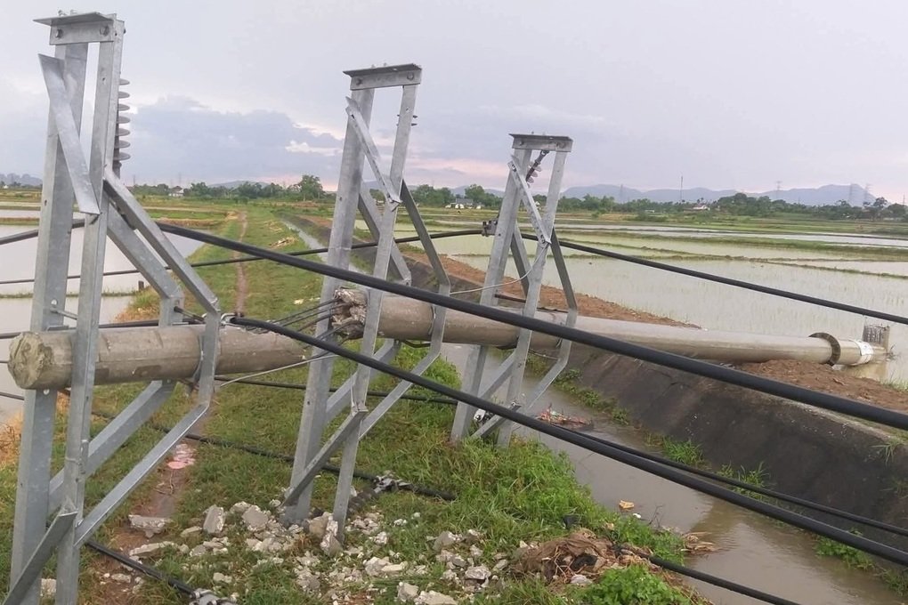 Hàng loạt trụ điện bị dông lốc quật gãy đôi ở Thanh Hóa - 2 Hàng loạt trụ điện bị dông lốc quật gãy đôi ở Thanh Hóa - 2